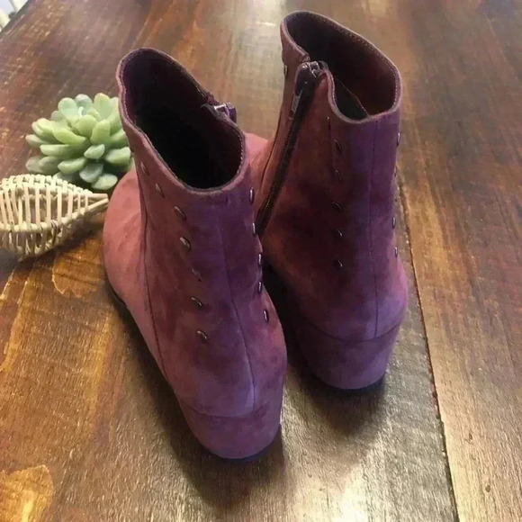 VANELi | Cranberry Color Suede Ankle Boots with Block Heel - Picture 2 of 6